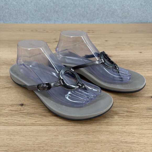 Vionic Rest Karina Backstrap Thong Sandal Size 10 Pewter Silver Supportive Comfy - Picture 1 of 13